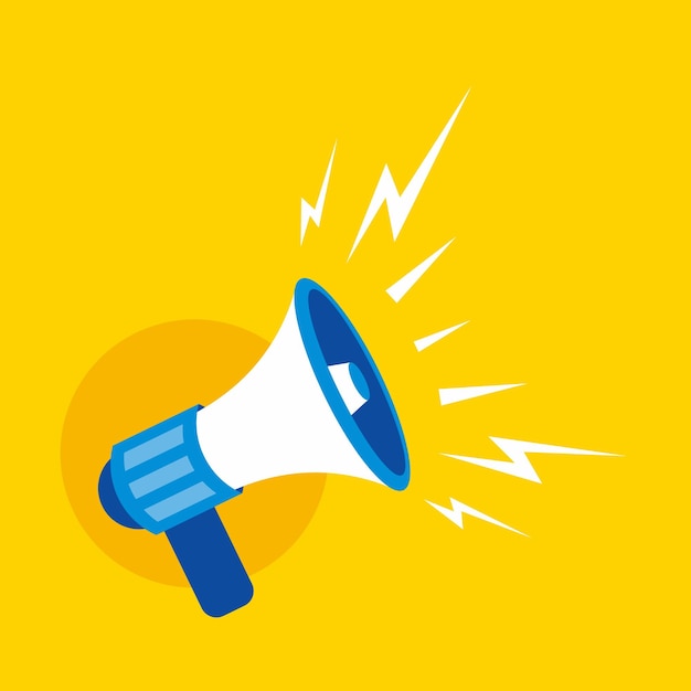 Blue megaphone vector illustration on yellow background