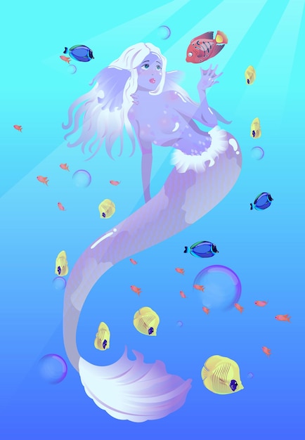 Vector blue mermaid under the water