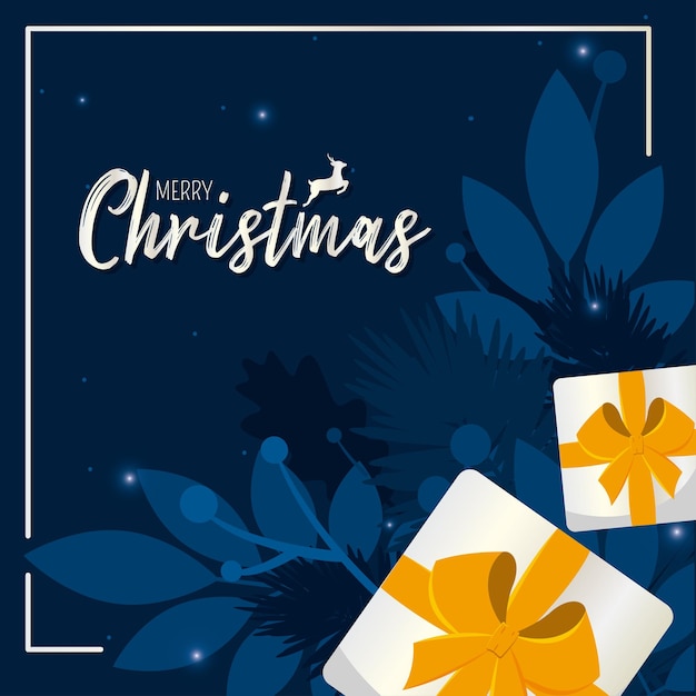 Blue merry christmas invitational card with white presents Vector