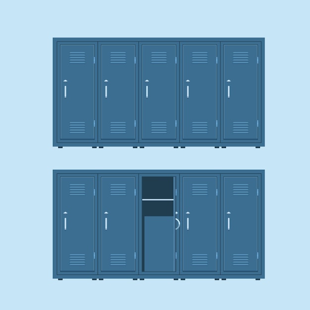 Blue metal lockers lockers in school or gym with silver handles and locks safe box with doors cupboard