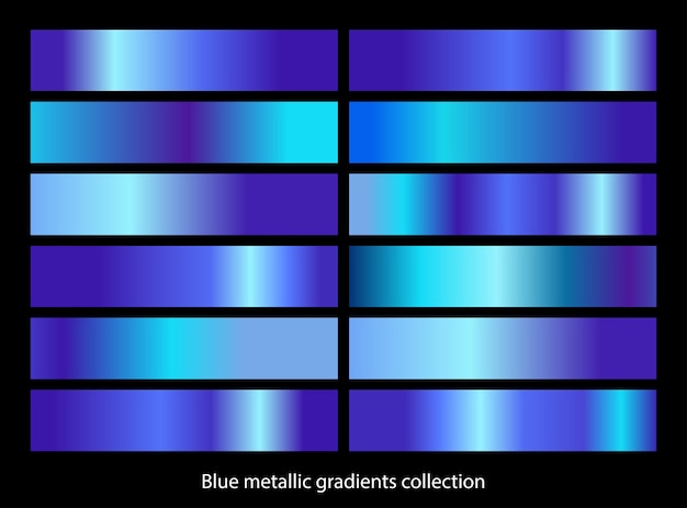 Blue metallic gradient template set. blue metal gradient collection.