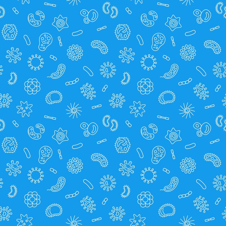 वेक्टर blue microbiology vector outline seamless pattern