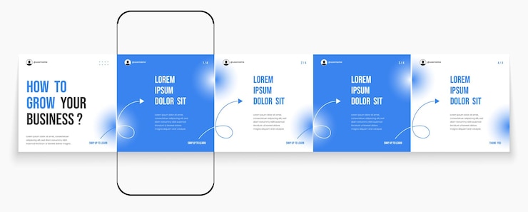 Vector blue microblog or carousel post creative template for instagram social media carousel post template