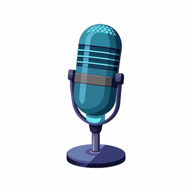 a blue microphone is sitting in front of a white background