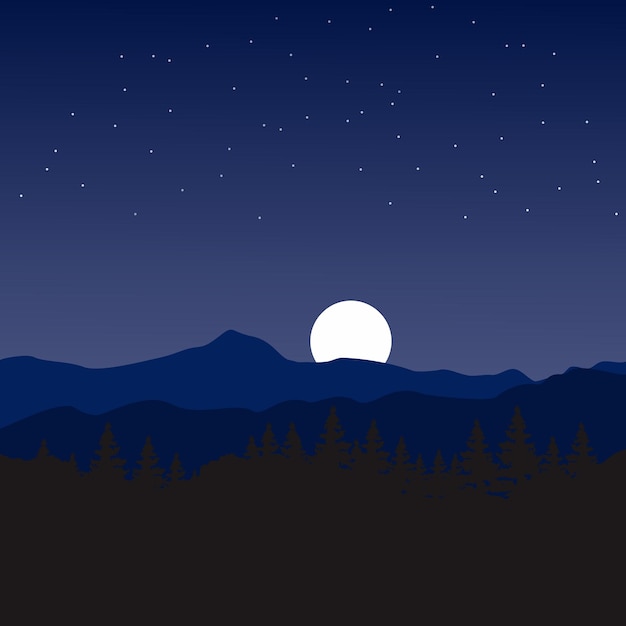 blue midnight silhouette mountain vector