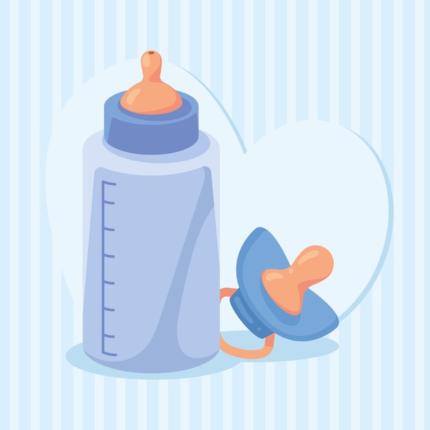 Vector blue milk bottle and pacifier