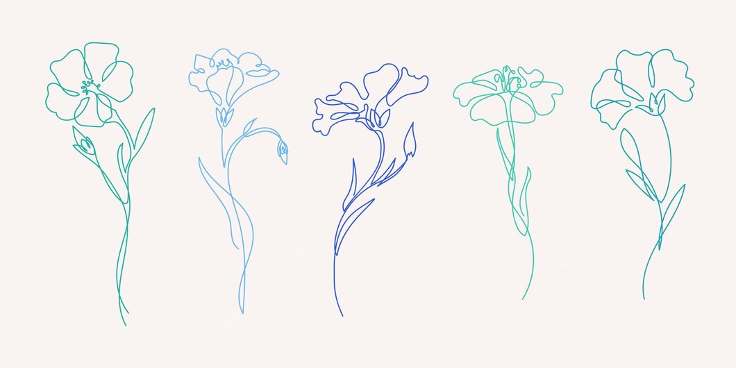 Premium Vector | Blue mini floral linum usitatissimum continous line art