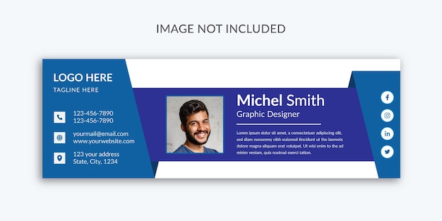 青い最小限のビジネスメール署名またはメールフッターテンプレートデザイン
