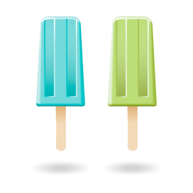 Vector blue mint and green lemon ice cream stick or popsicle mockup template