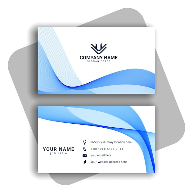 Blue modern business card design with wavy shape