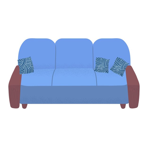 模様のあるクッションを持つ青いモダンなソファ シンプルなリビングルーム家具 デザインの快適なソファ