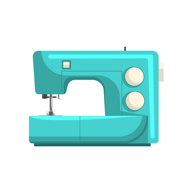 Blue modern electronic sewing machine dressmakers equipment vector Illustration isolated on a white background