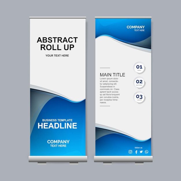 Vettore blu moderno roll up così business standee banner design vettore gratuito