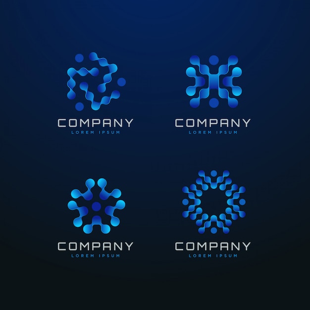 Vector blue molecular dots logo collection