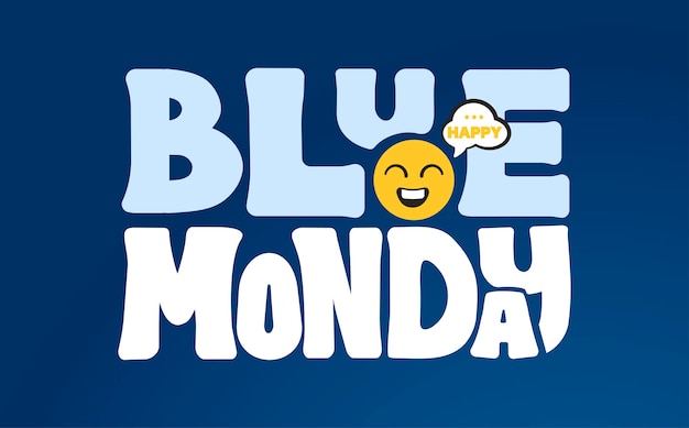 Vector blue monday lettering design with happy smile