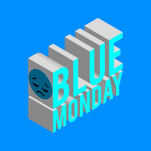 Vector blue monday sad emoji isometrisch ontwerp volledig bewerkbare tekst