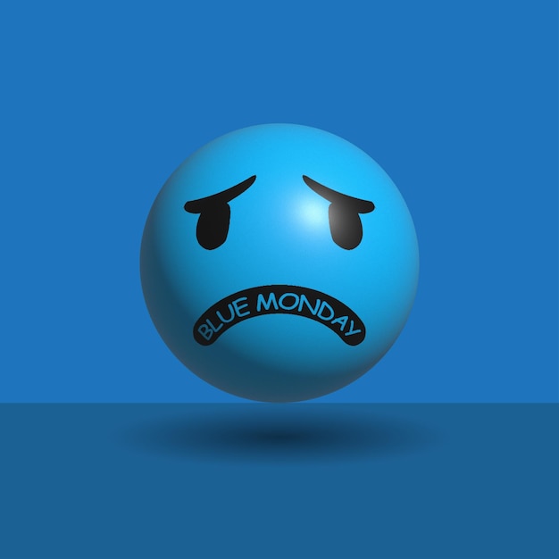 Vector blue monday sad emoji isometrisch ontwerp volledig bewerkbare tekst