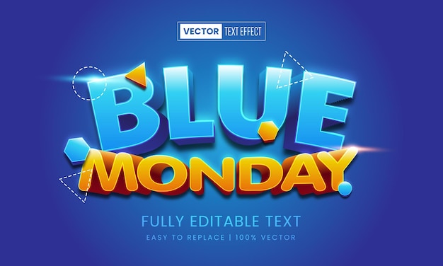 Blue monday schattig 3d-bewerkbaar vectorteksteffect