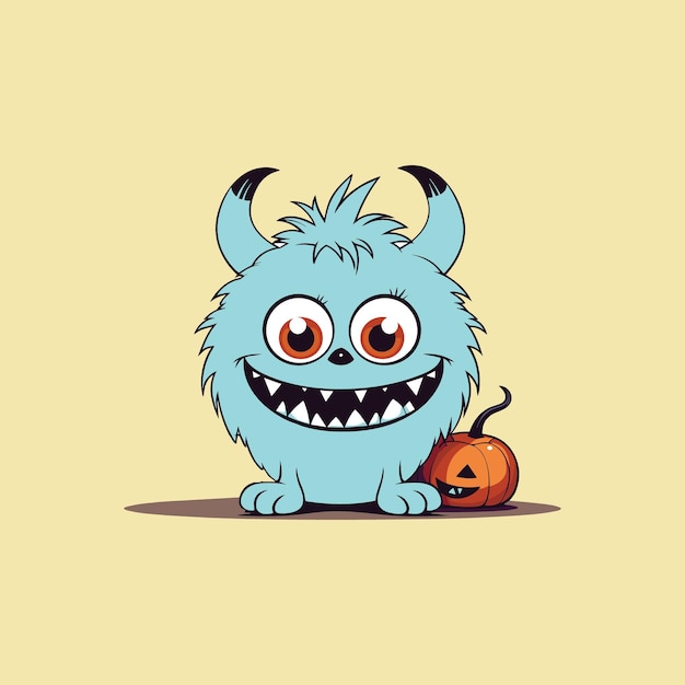 A Blue Monster Celebrating Halloween with a Pumpkin