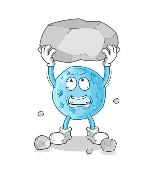 Blue moon lifting rock cartoon character vector