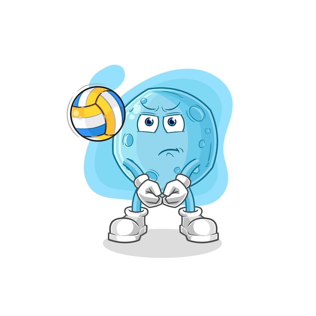 Vector blue moon play volleyball mascot cartoon vector