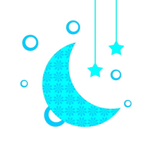 Vettore luna blu e stelle su sfondo bianco