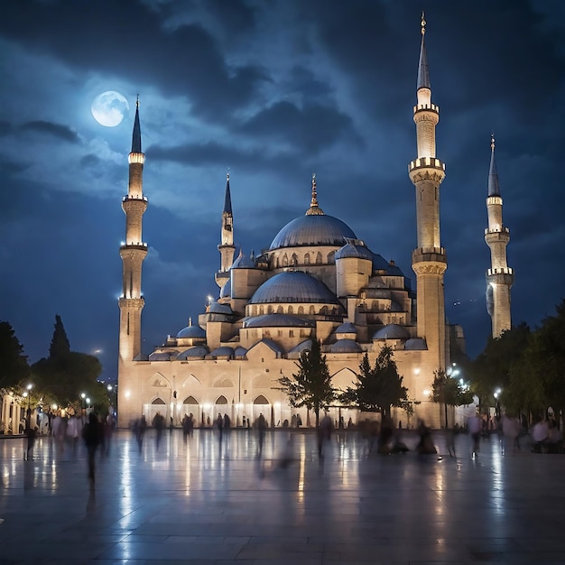 Blue mosque at night