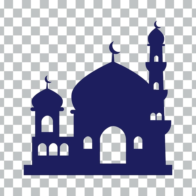 A blue mosque with a black silhouette of a mosque on a transparent background