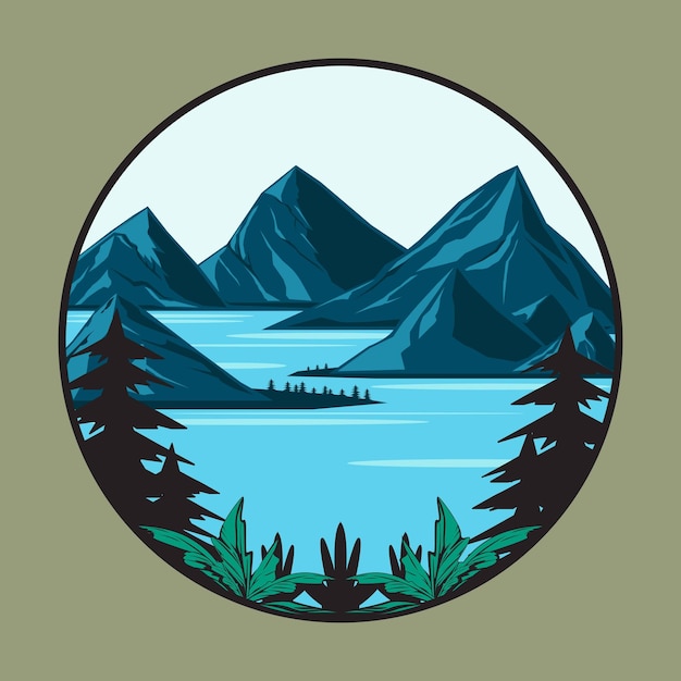 Blue Mountain Badge Vector Illustration