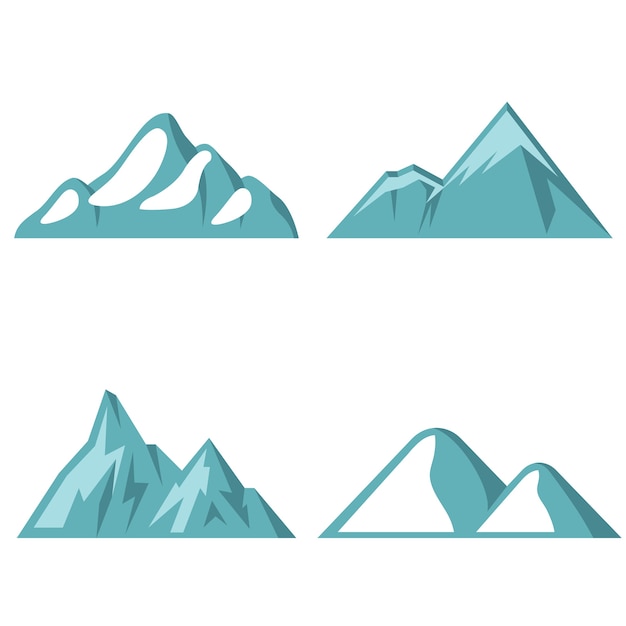 Blue mountain flat icons on white background