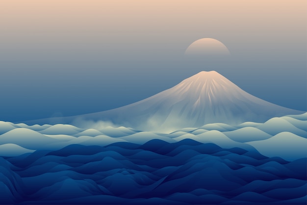 Vettore sfondo paesaggio di montagna blu