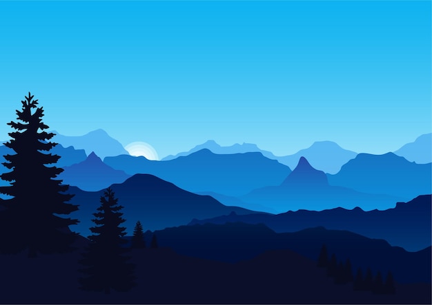 Blue mountain landscape vector illustration