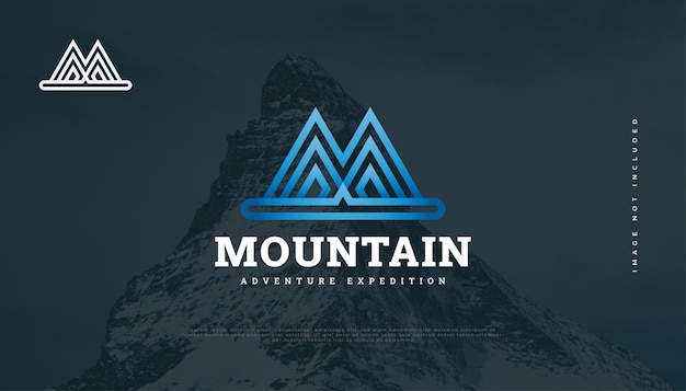 Blue Mountain Logo Design met eerste letter M. Hill Logo voor avontuur, reizen of toerisme-industrie