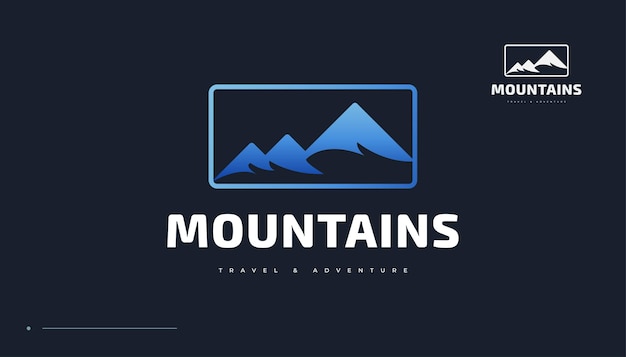 Logo di montagna blu. progettazione del logo delle colline del paesaggio