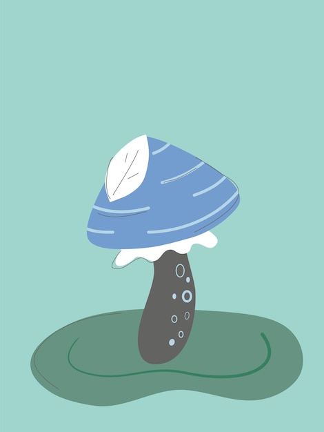 Blue mushroom with leaf postcard