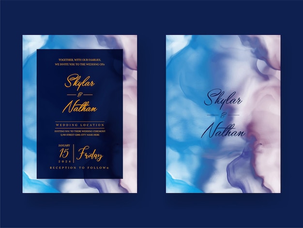 Blue Natural Marble Stone Texture Wedding Card