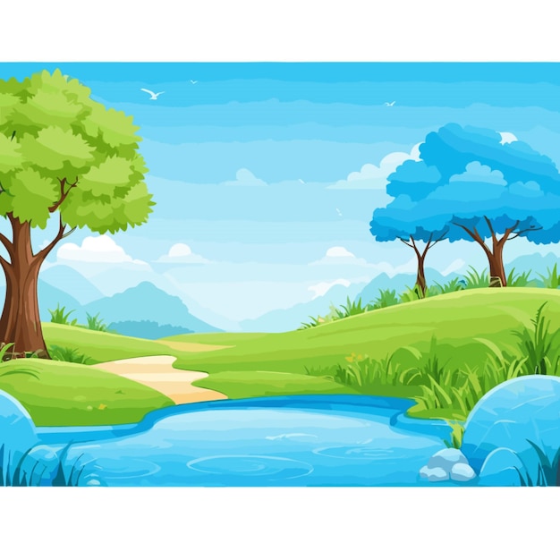 Blue nature background cartoon vector on white background