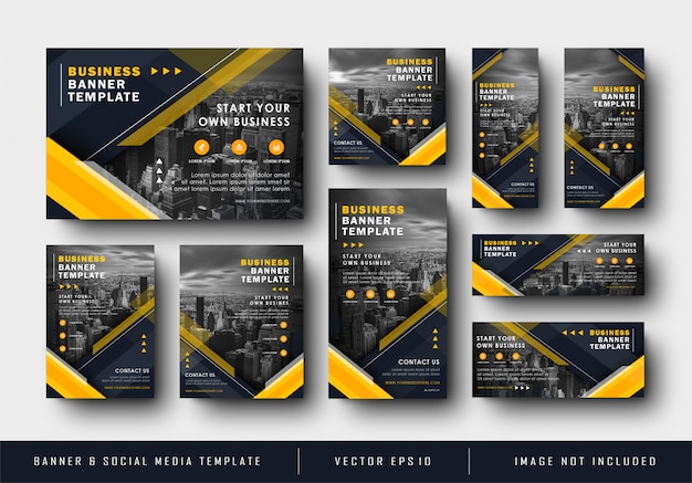 Vector blue navy yellow social media banner for company business temlplate