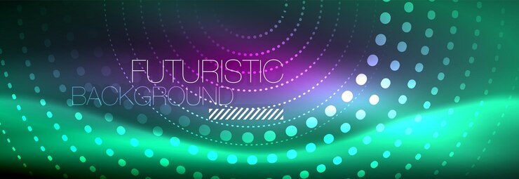 Vector blue neon dotted circles abstract background technology energy