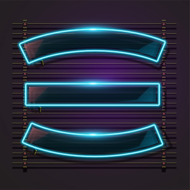 Vector blue neon frame sign in the horizontal shape