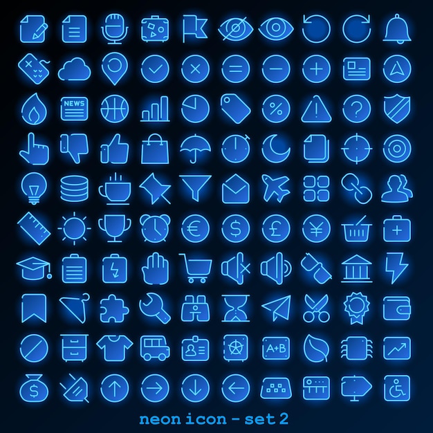 Blue neon line icon set 2