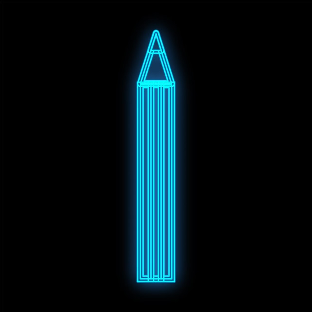 描画と作成のための黒のマットな背景の鉛筆の目のための青いネオンの鉛筆