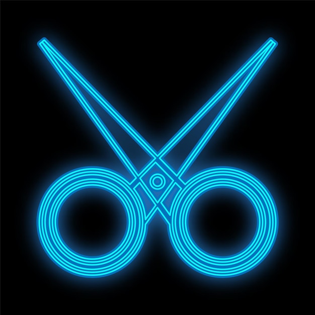 Blue neon scissors on a black background a glamorous hairdresser's tool to create