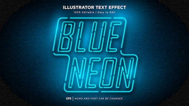 Vector blue neon text effect editable font