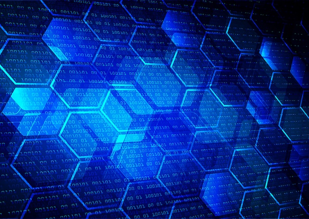 Blue net hexagon cyber circuit future technology concept background