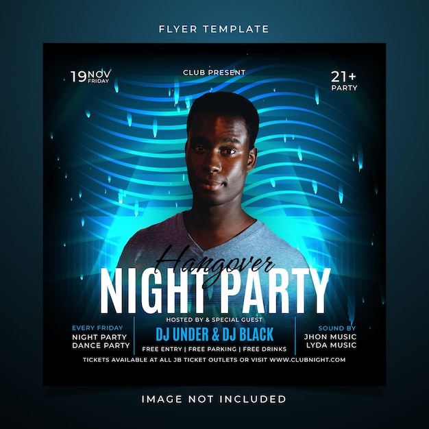 Blue night club party flyer template