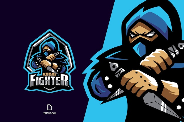 Logo di gioco mascotte ninja blu per sport e sport di squadra