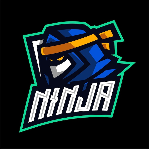 Modello di logo di gioco mascotte ninja blu