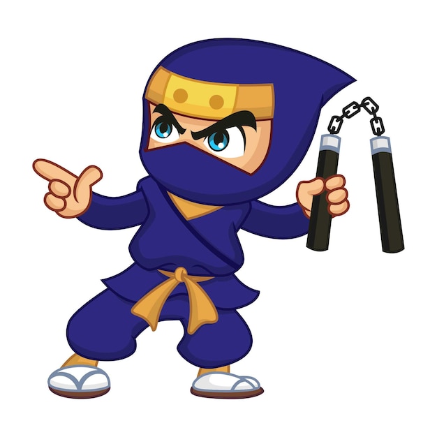 Vettore ninja blu con nunchaku