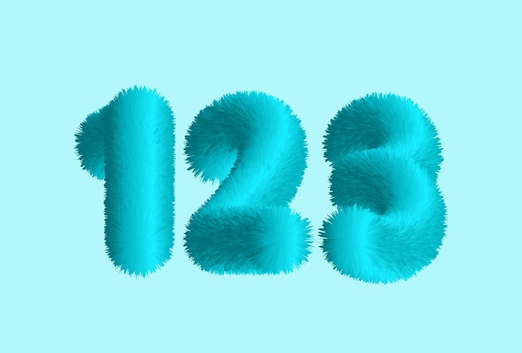 Vector a blue number 123 with fluffy fur on a blue background.